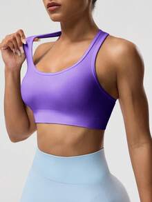 Easithlete Women's Solid Color Sleeveless Short Yoga Racerback Tank Top - Purple - View 3