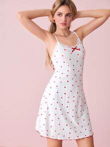 Bonmuse Women's Romantic Knitted Heart Pattern V-Back Bow Splice Nightgown - White - View 8