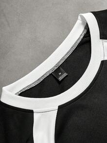 PAVTROS 男士街头风T恤短裤套装，撞色学院风，机车风，黑白拼接，适合户外音乐节、日常穿着、朋友聚会、送给男友/老公的礼物、周年纪念礼物。男士两件套健身服，男士运动套装，男士慢跑套装，男士街头服饰套装，男士黑白套装 - 彩色 - 查看 4