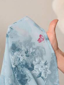 SHEIN 夏季孕妇优雅印花褶皱胸部连衣裙 - 淺藍色 - 查看 9
