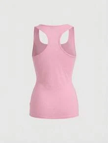 ROMWE Grunge Punk Millennium Y2K Style Deep Draped Neck Cross Metal Rivet Fitted Camisole - Baby Pink - View 2