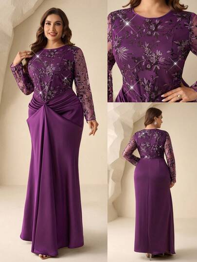 Coutiva Plus Size Women's High-End Evening Gown, Elegant Glittering Luxury Celebrity Style Mermaid Dress Purple Women Evening Dress Long Sleeve Formal Dress Plus Formal Evening Gown Mother Of The Bridal Dress Evening Mother Of Groom Dress Purple Plus Size Evening Gown Plus Size Evening Dress Long Sleeve Evening Dress Mother Of The Bride Plus Size Purple Formal Dress Plus Size Curve Elegant Dress Gala Dress Plus Size Elegant Long Sleeve Dress
