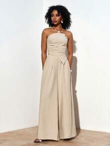 新款夏季休闲度假通勤波西米亚卡其色亚麻不规则褶裥背心+阔腿裤两件套，适合日常穿着、度假、旅行、海滩、西部风情、游牧生活方式、通勤、早午餐、机场穿搭、音乐节、演唱会、派对、节日、婚礼宾客着装 - A - 卡其色 - 查看 10