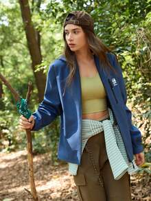 SHEIN In My Nature Chaqueta casual con capucha de manga larga y estampado botánico para mujer - Azul - Ver 5