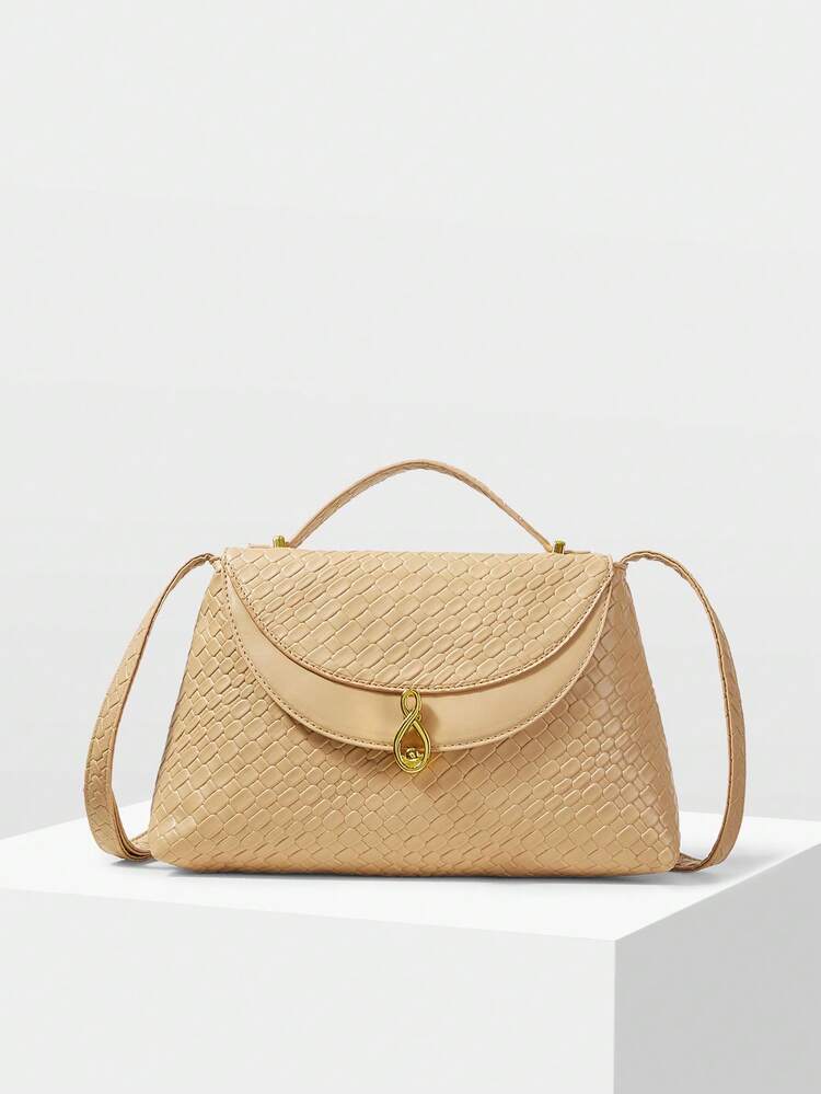 PU LEATHER CROCODILE PATTERN BUCKLE TOP HANDLE BAG