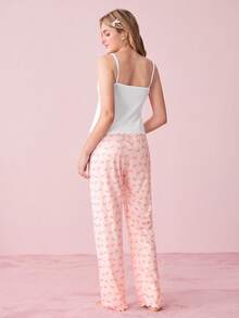 标语图案吊带背心和格子长裤睡衣套装 - 彩色 - 查看 2