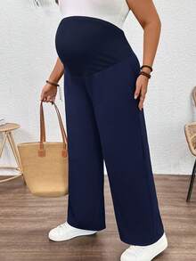 Plussiva 大码孕妇深蓝色阔腿裤，提供孕妇支撑，适合休闲外出穿着。弹性腰带舒适贴合，防止孕期束缚。纯色简约可调节腰围女裤，夏季工作裤，阔腿裤，深蓝色裤子，孕妇裤，孕妇装，休闲裤，孕妇裤，阔腿裤，高腰阔腿孕妇裤，孕妇裤，孕妇装，孕妇套装 - 寶藍色 - 查看 7