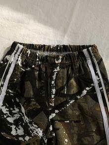 SHEIN 男女童迷彩印花弹力腰宽松牛仔裤，婴儿下装，街头风，春夏款 - 綠色 - 查看 3