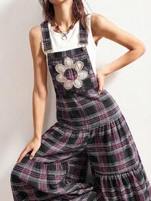 Bohemela 西部风度假休闲格子拼接阔腿吊带连体裤女式格子春季穿搭女式夏季穿搭 - 彩色 - 查看 3