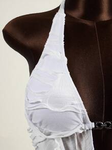 Zestiva Vacation Tassel Halter V-Neck Crop Top 2 Pieces Set, Suitable For Beach Vacation, Party - White - View 5