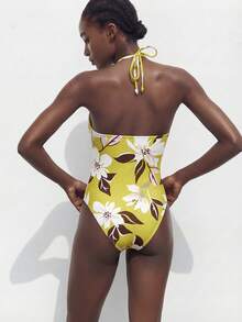 Maija Women's Summer Vacation Beach Floral Print Criss-Cross Halter One-Piece Swimsuit - Multicolor - View 6