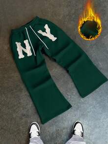 Manfinity Roghcode Men's Letter Print Drawstring Waist Casual Everyday Sweatpants - Green - View 3