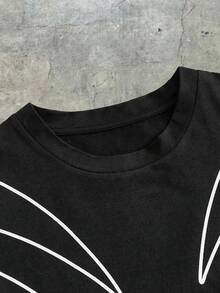 Manfinity Unisex 男士休闲印花圆领短袖T恤 - 黑色 - 查看 5