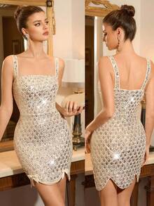 Poshira Elegant Sequin Embellished Fitted Cocktail Dress, High-End Party Gown Women's Sequin Mermaid Formal Evening Gown One Shoulder Formal Dress Purple Women Evening Dress Gowns Glamorous Dress Dress Elegant Gala Dress Elegant Valentines Dress Elegant Dress Sequin Dress Pink Red Dress Floral Dress Valentines Dress Elegant Dress Sequin Dress Floral Dress Luxury Graduation Ceremony, School Opening, Music Festival, Birthday Party, Wedding, Afternoon Tea Gathering, Ball Silver Sequin Dress Rhinestone Dress Luxury Dress Silver Elegant Dress Luxury Dress For Women Sequence Dress Diamond Dress Elegant Short Dress Mini Dresses Dresses For Women Elegant Women Short Sparkly Dress Sexy Cocktail Dress - Apricot - View 3