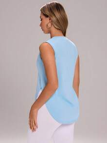 Sovereign Charm Áo tank top thể thao dài ôm sát, cổ tròn, vạt cong, xẻ tà bên, dành cho nữ, phong cách thường ngày thanh lịch, thích hợp cho tập luyện thể dục, chạy bộ, mùa hè. - Xanh da trời - Xem 2