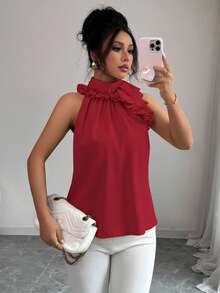 Bluhae Ruched Sleeveless Blouse, Intellectual And Elegant - Burgundy - View 4