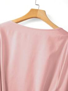 GlowEve CURVE Rhinestone Embellished Square Collar Cute Bow Plus Size Blouse - Dusty Pink - View 3