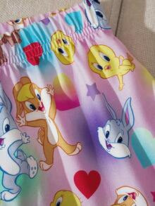 LOONEY TUNES X SHEIN Young Girl Cartoon Print Camisole Top And Shorts Pajama Set - Multicolor - View 5
