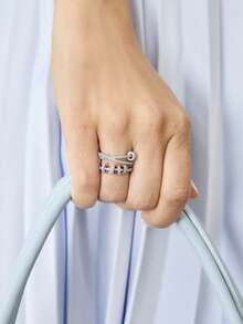MOTF PREMIUM Anillo pequeño simple con baño de plata y oro, anillo micro-engarzado - Plateado - Ver 1
