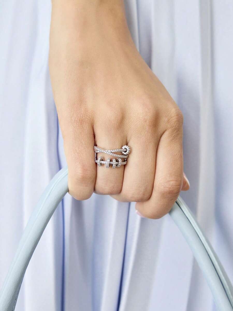 MOTF PREMIUM Anillo pequeño simple con baño de plata y oro, anillo micro-engarzado - Plateado - Ver 1