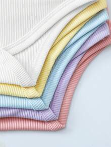 SHEIN Playful Pals 5 pièces/set Body bébé fille 0-3 ans, combinaison décontracté polyvalente en tricot côtelé de couleur unie - Multicolore - Voir 4