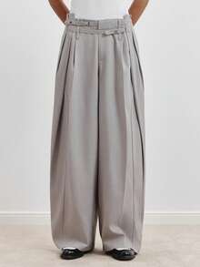 TOKVUE Pantalon gris pour hommes, pantalon à taille haute plissé à jambe droite et large, accessoire de décoration de taille, pantalon large à la mode et polyvalent pour hommes, pantalon gris, pantalon taille haute, pantalon ample pour hommes - Gris - Voir 5