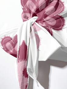 SHEIN Clasi 休闲复古优雅通勤百搭暖粉色花卉印花图案，沙滩/度假装，夏季外出女式衬衫配蝴蝶结和宽松直筒裤两件套 - 彩色 - 查看 5