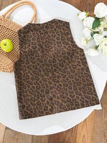 SHEIN MOD Women's Leopard Print Front Tie Casual Denim Vest - Rust Brown - View 2