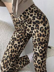 DAZY Women's Leopard Print High Waist Skinny Casual Leggings - Brown - View 4
