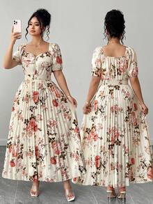 Elenzga 大码女士优雅扭褶印花连衣裙 - 彩色 - 查看 9