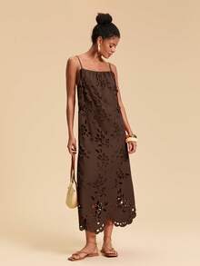 Travachic 女士纯色梭织连衣裙，度假花卉贴花连衣裙，圣诞节服装，新年服装，感恩节服装，时尚优雅派对连衣裙，奢华婚礼宾客派对连衣裙，时尚沙滩装，女士夏季服装，派对连衣裙，沙滩装，女士优雅夏季婚礼宾客连衣裙，橙色吊带裙 - 棕色 - 查看 4