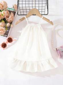 SHEIN Playful Pals 女婴碎花连衣裙，白色底，鲜艳的花朵图案，无袖设计，适合夏季穿着，是女孩夏季服装的甜美之选。 - 彩色 - 查看 2