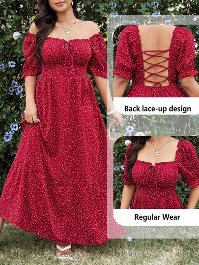 Sunnyshic 大码复古法式波点露背系带春夏常规连衣裙