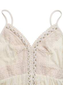 GlowEve Women's Elegant Contrast Lace Pompom Design Maxi Slip Dress - Apricot - View 7