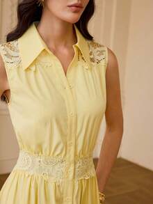 ZEYLAH VESTIDO SIN MANGAS DE ENCAJE ELEGANTE CON CONTRASTE - Amarillo - Ver 2