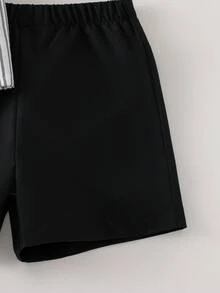 SHEIN Playful Pals 6-36个月男女宝宝两件套，黑白条纹小熊印花短袖上衣+纯色弹力腰短裤，包含上衣和短裤，适合春夏季节，休闲时尚，日常穿着，夏季假期 - 黑色 - 查看 7