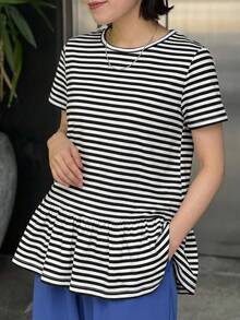 Camiseta de manga corta con cuello redondo y estampado para niñas preadolescentes, de verano - Blanco y Negro - Ver 5