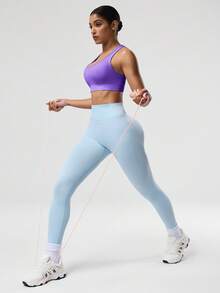 Easithlete Women's Solid Color Sleeveless Short Yoga Racerback Tank Top - Purple - View 7