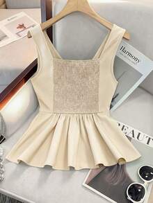 SHEIN Franclia 女士褶皱时尚工作通勤派对毕业日常修身吊带背心 - 米色 - 查看 2