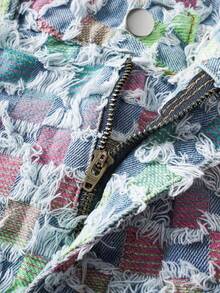 Manfinity Joysei Men's Summer Fashion Street Gradient Slant Pocket Frayed Hem Wide Leg Denim Shorts - Light Wash - View 4