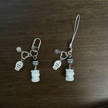 New Design Kawaii Beaded Sea Otter Flocked Phone Lanyard, Phone Charm, Phone Accessory, Bag Charm, Keychain Pendant - Black and White - View 11