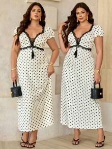 Roveilla Đầm chấm bi gợi cảm tay ngắn cổ tim dáng ôm eo dành cho nữ, đầm pin-up, đầm chấm bi cỡ lớn cho phụ nữ, đầm thường ngày cho nữ, đầm chấm bi cỡ lớn, đầm mùa hè cỡ lớn cho nữ, đầm mới về cho nữ, đầm chấm bi thường ngày cho nữ, đầm mùa hè cỡ lớn cho nữ - Đen và trắng - Xem 9