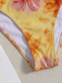 SHEIN Tween Girls' Summer Ditsy Floral Camisole Bikini And Triangle Panty Swimsuit Set, Beach Holiday - Coral Orange - View 8