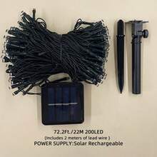 1 قطعة أضواء سلسلة تعمل بالطاقة الشمسية 20 LED/50 LED/100 LED/200 LED بطول 5م/7م/12م/22م مع 8 أوضاع إضاءة. مناسبة للحدائق والأفنية والساحات والأسوار ومسارات المروج والمهرجانات وعيد الهالوين وديكور الأشجار وديكورات الزفاف والحفلات والمروج والتخييم. [طاقة شمسية] - ضوء عارية الشمسية - مشاهدة 25