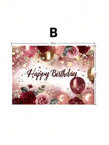 1pc Polyester Birthday Party Banner | Rose & Red Balloon Pattern, Perfect For Indoor/Outdoor Decor & Photo Backdrop - multicolor - View 9