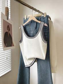 INAWLY Women's Casual Minimalist Knit Tank Top - White - View 3