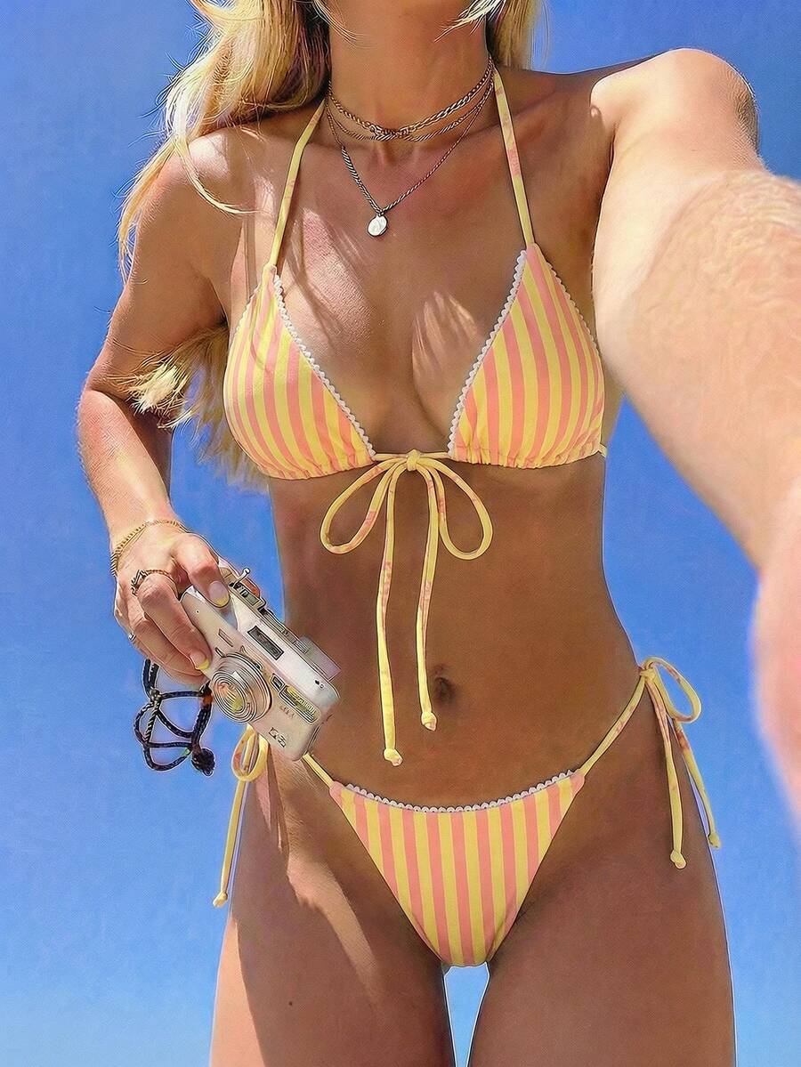 Swim Mod Bikini 2 Potong untuk Liburan Pantai Kasual Wanita - Kuning - View 1