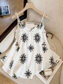 Franclia Elegant French Style, Woven, Printed, Bamboo Fiber Fabric, V-Neck Lightweight, Sexy, Loose Fit, Youthful, Vacation, Beach, Date, Commute, Student, Beach Holiday, New Summer Women Tank Top - Black and White - View 2