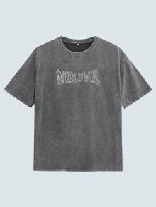 Modcrash Hemo，Hemo，男士休闲字母印花落肩T恤，夏季 - 灰色 - 查看 1