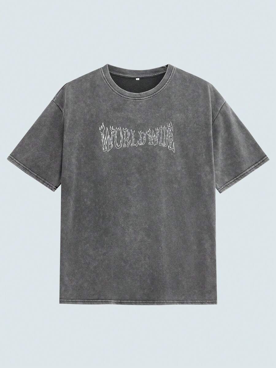 Modcrash Hemo，Hemo，男士休闲字母印花落肩T恤，夏季 - 灰色 - 查看 1